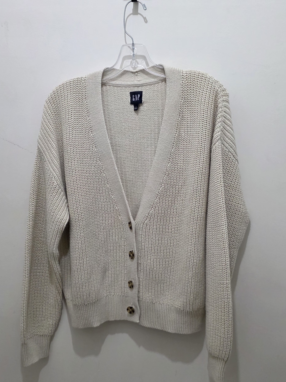 GAP Cream V-Neck Button Knit Cardigan